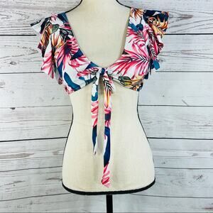 Ruffled Floral Bikini Top Swimwear V-Neck Padded Cups